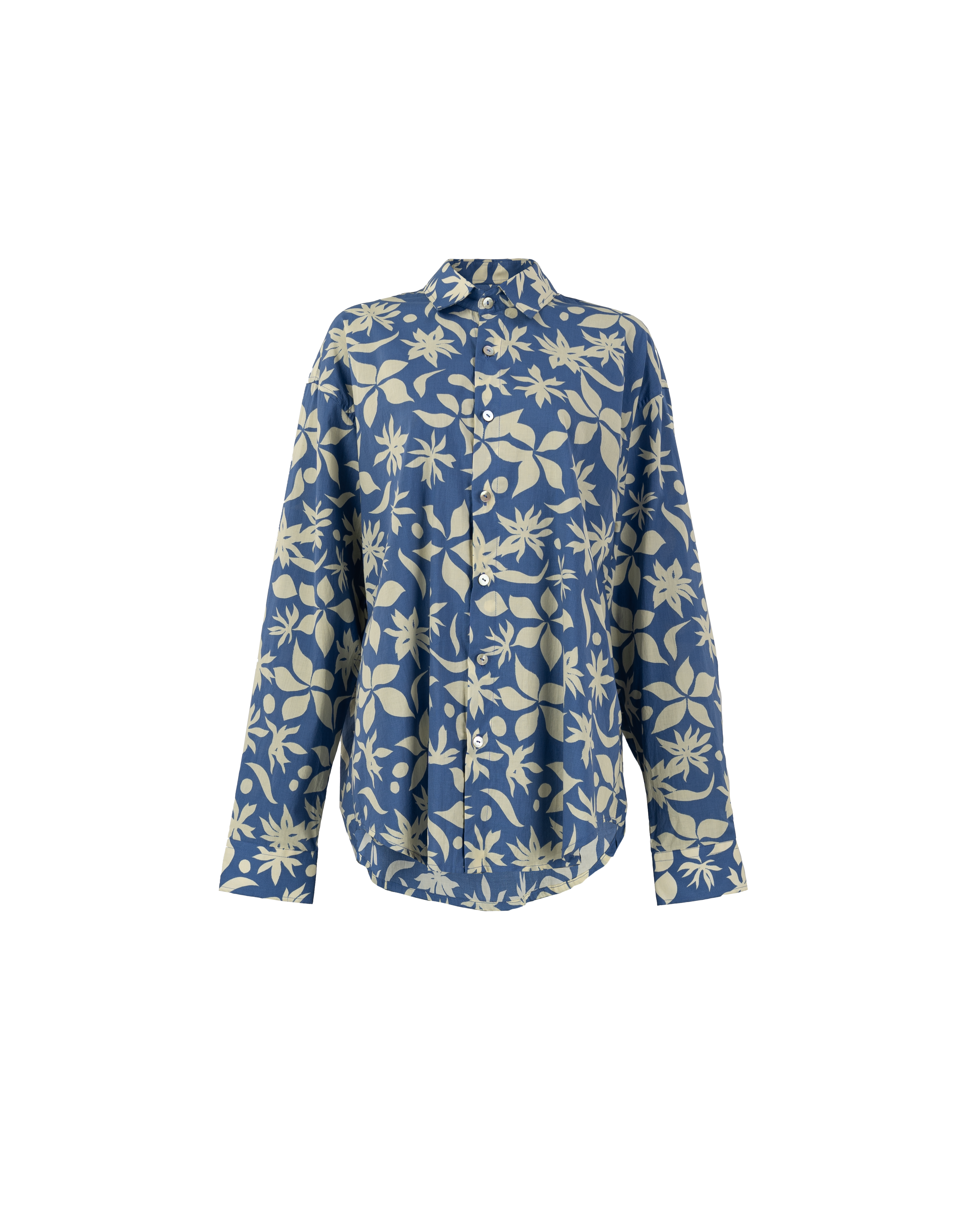 Oversized Button Down Top in Blue Floral